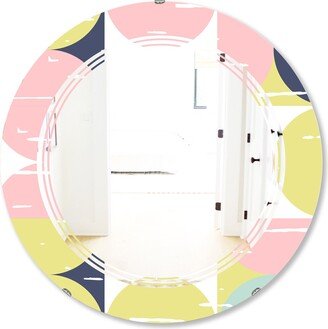 Designart 'Retro Pastel Circular Pattern I' Printed Modern Round or Oval Wall Mirror - Triple C