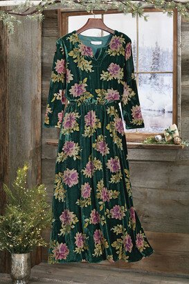 Women's Winter’s Garden Velvet Dress - Bottle Green Multi - PS - Petite Size