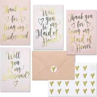 Juvale 24 Pcs Bridesmaid Invitations & Thank You Cards, Envelopes & Stickers, Gold Foil