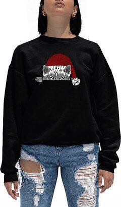 Women's Christmas Peeking Cat Word Art Crewneck Sweatshirt