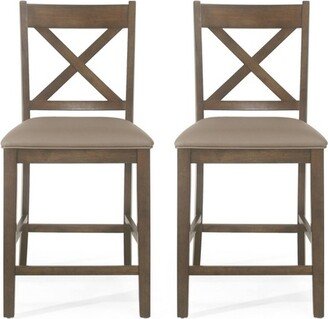 2pc Emory Farmhouse Upholstered Wood Counter Height Barstools