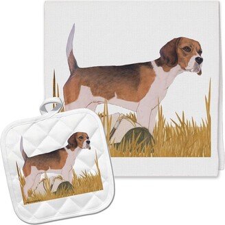 Beagle Kitchen Dish Towel & Pot Holder Gift Set-AA