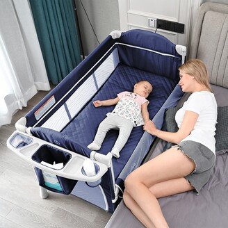 FUFU&GAGA Travel Toddler Bed Bassinet Portable Upholstered Infant Cribs