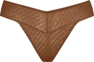 Logo Mesh Foil Thong | Caramel