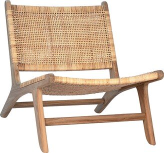 Karina Living Iris Natural Finish Teak and Natural Woven Rattan Lounge Style Occasional Chair