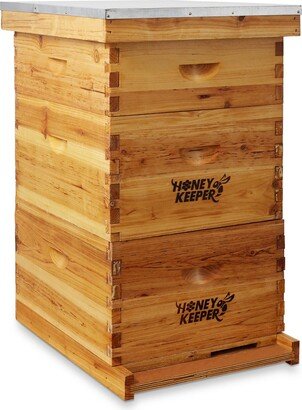 Honey Keeper Beehive 10 Frame Complete Box Kit Coated in 100% Beeswax (Waxed Boxes, 2 Deep and 1 Medium) with Wooden Frames and Waxed Foundations for