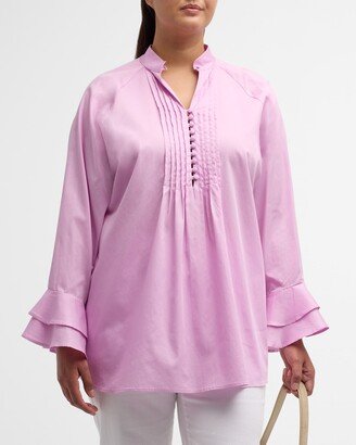 Harshman Plus Size Nagisa Pintuck Ruffle-Cuff Blouse