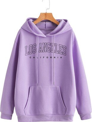 SOLY HUX Women Casual Fashion California Hoodie Los Angeles Pullover Drawstring Graphic Sweatshirt Lilac Purple Graphic XL