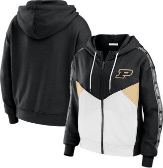 Women's Wear by Erin Andrews Black Purdue Boilermakers Colorblock Full-Zip Hoodie Jacket