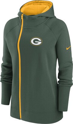 Women's Assymetrical (NFL Green Bay Packers) Full-Zip Hoodie in Green