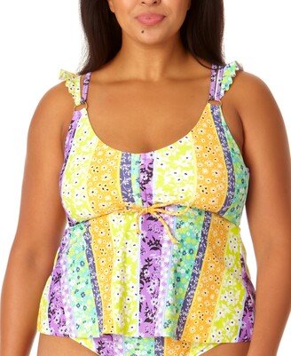 Salt + Cove Juniors' Plus Size Printed Flyaway Tankini Swim Top, Created for Macy's