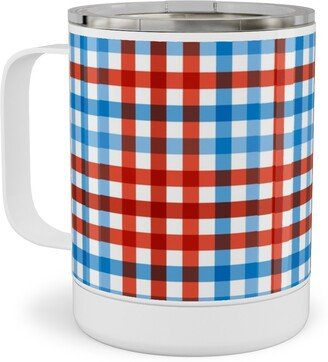 Travel Mugs: Americana Gingham - Multi Stainless Steel Mug, 10Oz, Blue