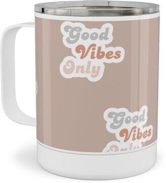 Travel Mugs: Seventies Retro Good Vibes Only Stainless Steel Mug, 10Oz, Pink