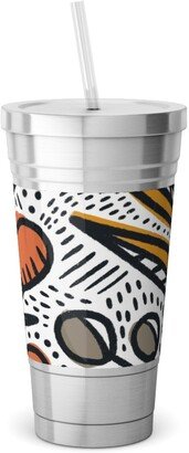 Travel Mugs: Rosa - Gold And Red Stainless Tumbler With Straw, 18Oz, Multicolor