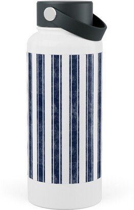 Photo Water Bottles: Vertical French Ticking Textured Pinstripes In Dark Midnight Navy And White Stainless Steel Wide Mouth Water Bottle, 30Oz, Wide