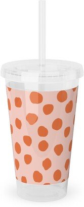 Travel Mugs: Dotty - Pink And Orange Acrylic Tumbler With Straw, 16Oz, Pink