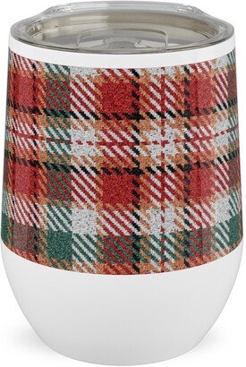 Travel Mugs: Fuzzy Look Christmas Plaid - Red And Green Stainless Steel Travel Tumbler, 12Oz, Red
