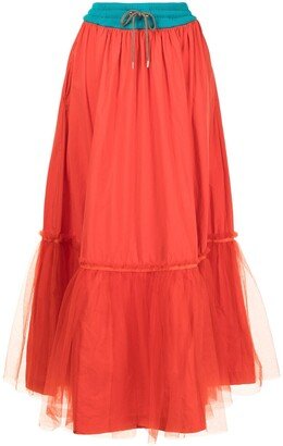 Drawstring Flared Maxi Skirt