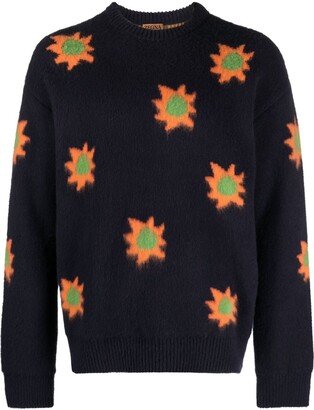 Patterned Intarsia-Knit Brushed-Effect Jumper