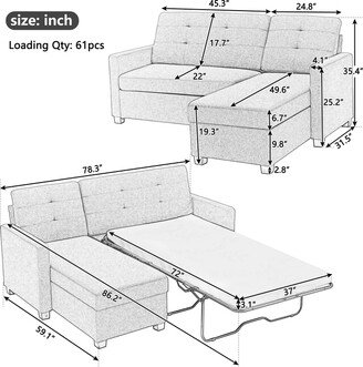 TOSWIN Convertible Sleeper Sofa Bed Velvet Pull out Couch with Storage Chaise and Foldable Mattress