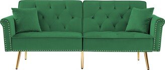 IGEMANINC Modern Velvet Accent Sofa Couch with 2 Pillows and Nailhead Trim, Loveseat Sofa Futon Sofa Bed with Metal Legs for Living Room-AB