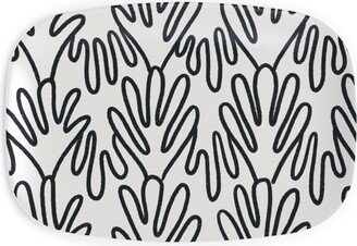 Serving Platters: Wavy Lines - Black On White Serving Platter, White