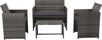 4 Piece Patio Lounge with Cushions Set Poly Rattan Gray - 39.4
