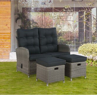 Monaco All-Weather 3-Piece Set with Two-Seat Reclining Bench and Two Ottomans - Standard