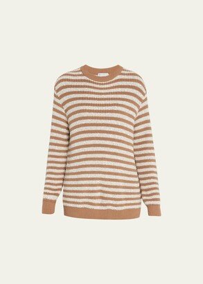 Cotton Striped Pullover with Micro Paillette Detail-AA