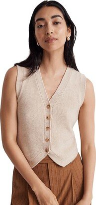 V-Neck Button-Front Sweater Vest (Heather Natural) Women's Clothing