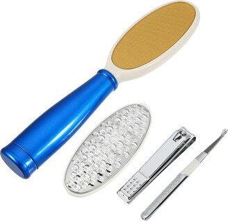 Unique Bargains Foot File Removes Dead Skin Pedicure Foot Scrubber Dead Skin Remover 4 in 1 Pedicure Kit ABS Nano Glass Dark Blue