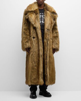 Men's Faux-Fur Double-Breasted Overcoat