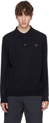 Navy Embroidered Long Sleeve Polo