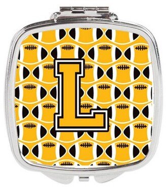 CJ1080-LSCM Letter L Football Black, Old Gold & White Compact Mirror