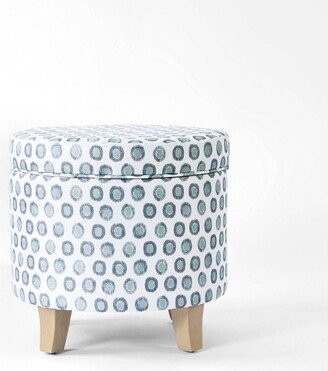 Cole Classics Round Storage Ottoman Flared Wood Leg White/Blue