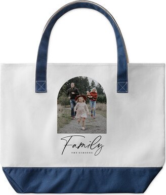 Large Tote Bags: Family Arch Large Tote, Navy, Photo Personalization, Large Tote, White