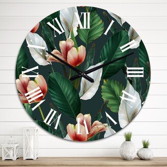 Designart 'Pink And White Tulips With Bright Green Leaves II' Patterned wall clock