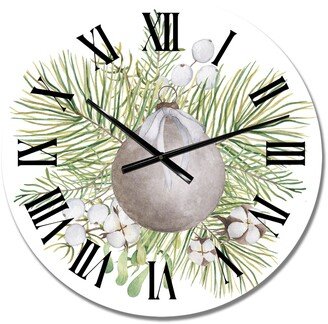 Designart 'Christmas Floral Bouquet With Cotton, Branches II' Traditional wall clock