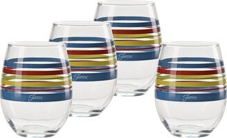 Bright Stripes 15-Ounce Stem Less Wine Glass, Set of 4 - Lapis, Scarlet, Daffodil and Lemongrass