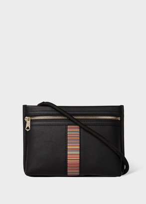 Black Leather 'Signature Stripe' Musette Bag