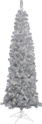 5.5' Silver Pencil Artificial Christmas Tree, Warm White Dura-lit LED Lights.