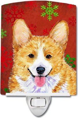 Corgi Red and Green Snowflakes Holiday Christmas Ceramic Night Light