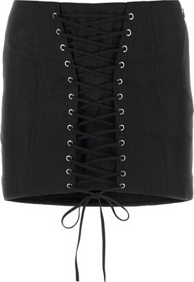 Lace-Up Low-Rise Mini Skirt