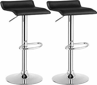 Set of 2 Swivel Bar Stool PU Leather Adjustable Kitchen Counter Bar Chairs Black Low Back