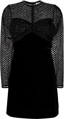 Rhinestone-Embellished Velvet Minidress