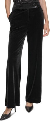 Petite High-Rise Velvet Wide-Leg Pants