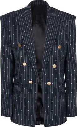 Pinstriped Buttoned Tailored Blazer