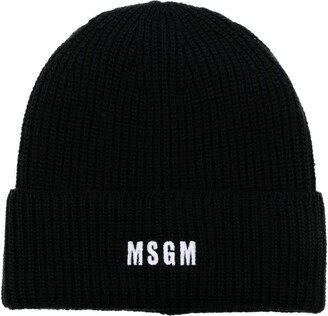 Logo-Embroidered Ribbed-Knit Beanie