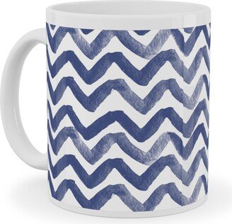 Mugs: Zig Zag Waves - Navy Ceramic Mug, White, 11Oz, Blue