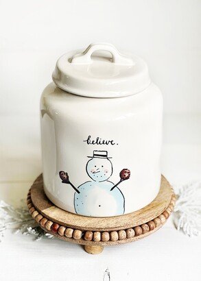 Rae Dunn Believe Snowman Canister